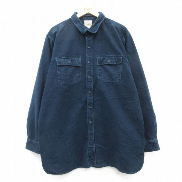 【50%OFF】XL★古着 エルエルビーン LLBEAN 長袖 ヘビー フランネル シャツ メンズ 00年代 00s 大きいサイズ ロング丈 コットン 紺 ネイビー 25feb17 中古 トップス