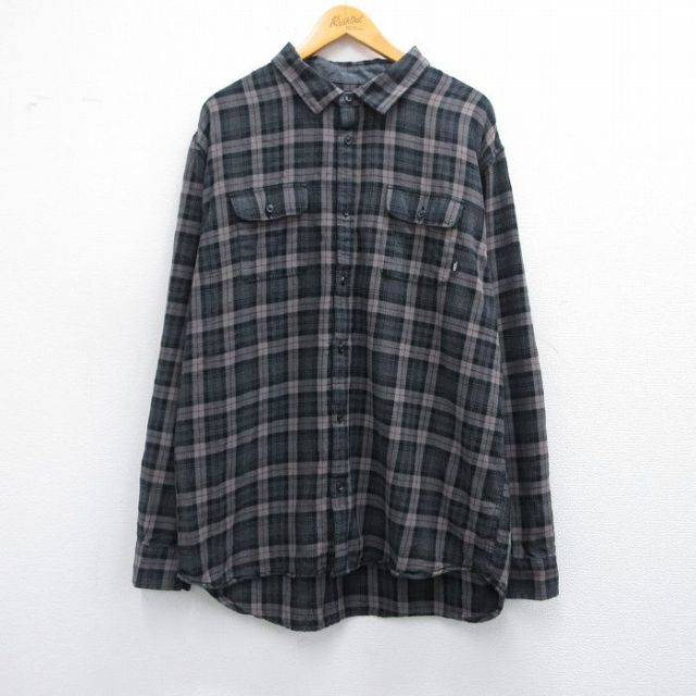 XL★古着 バンズ VANS 長袖 フランネル シャツ メンズ コットン 黒他 ブラック チェック 25feb18 中古 トップス