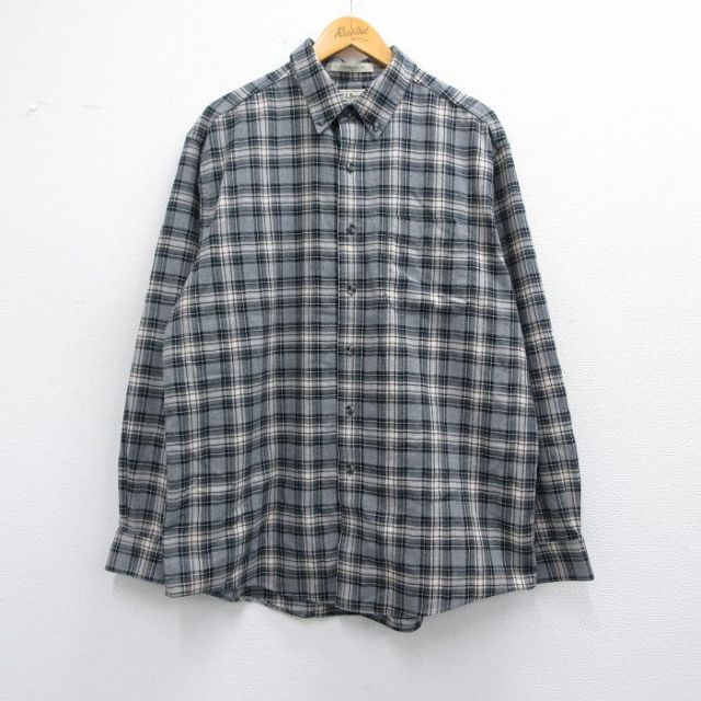 XL★古着 エルエルビーン LLBEAN 長袖 フランネル シャツ メンズ 00年代 00s コットン ボタンダウン グレー他 チェック 25feb18 中古 トップス