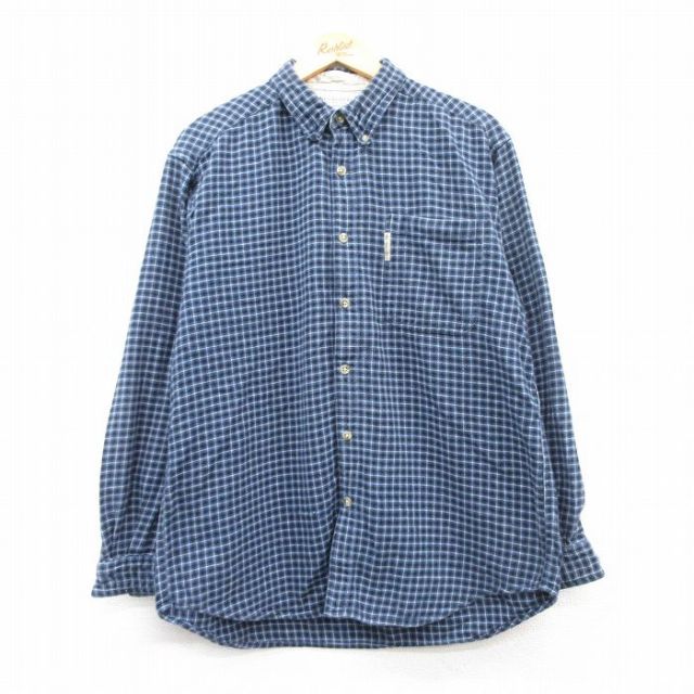 XL★古着 コロンビア COLUMBIA 長袖 フランネル シャツ メンズ 00年代 00s コットン ボタンダウン 紺 ネイビー チェック 25feb18 中古 トップス
