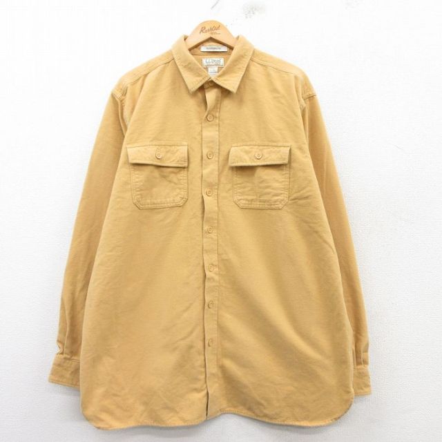 【20%OFF】XL★古着 エルエルビーン LLBEAN 長袖 ヘビー フランネル シャツ メンズ 00年代 00s 大きいサイズ ロング丈 コットン 薄黄 イエロー 25feb18 中古 トップス