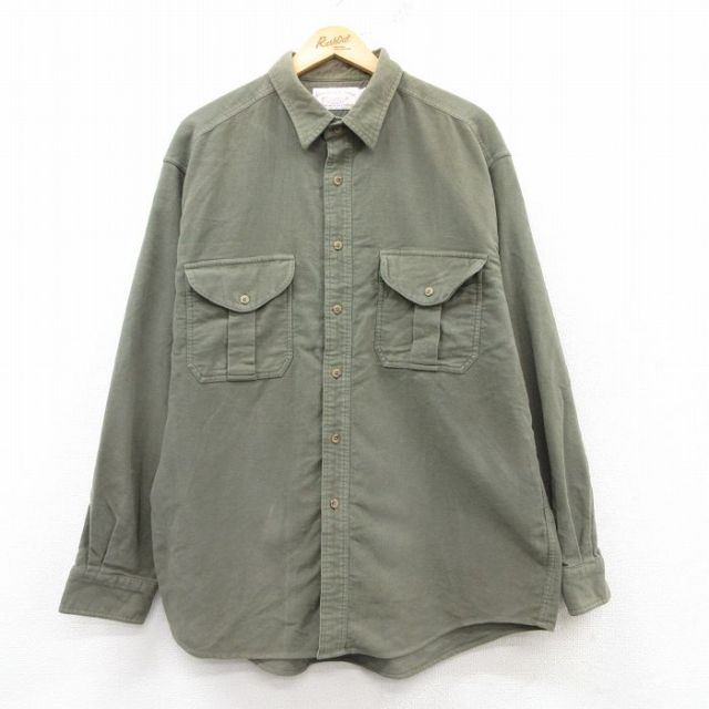 L★古着 長袖 ヘビー フランネル シャツ メンズ 00年代 00s ロング丈 コットン 緑 グリーン 25feb18 中古 トップス