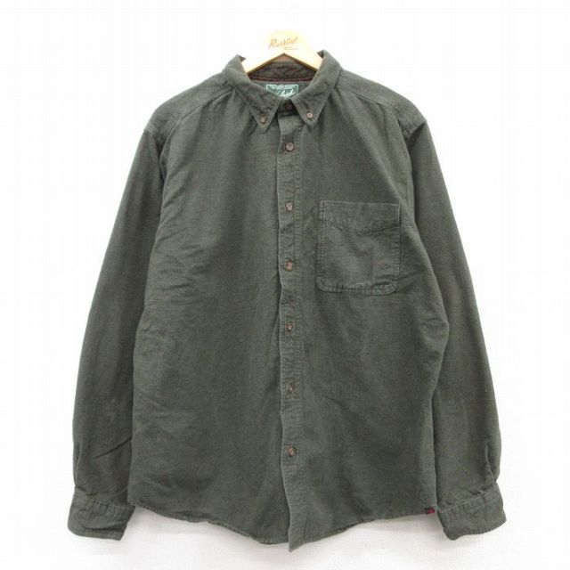 XL★古着 ウールリッチ WOOLRICH 長袖 ヘビー フランネル シャツ メンズ コットン ボタンダウン 濃緑 グリーン 25feb18 中古 トップス