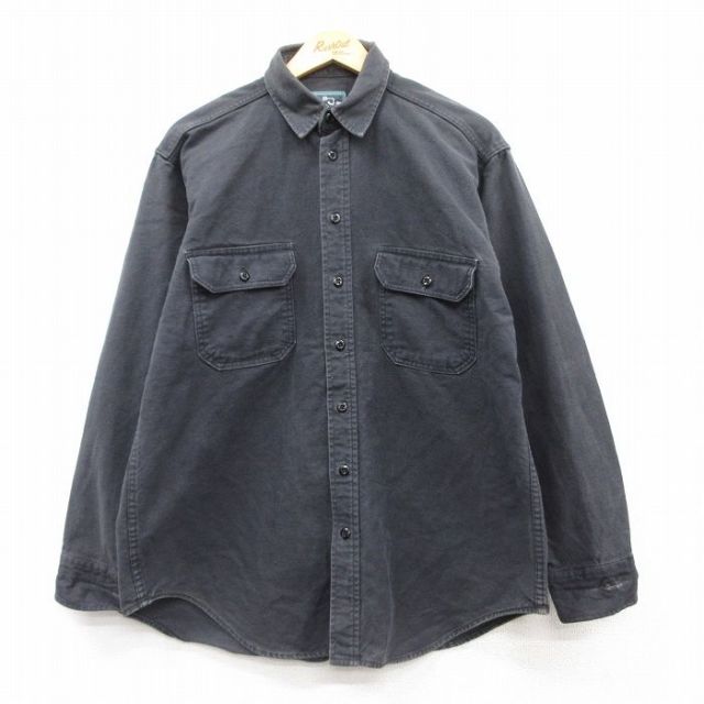 L★古着 ウールリッチ WOOLRICH 長袖 ヘビー フランネル シャツ メンズ 90年代 90s ロング丈 コットン USA製 濃グレー 25feb18 中古 トップス