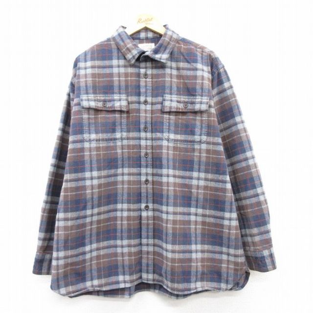 XL★古着 エルエルビーン LLBEAN 長袖 ヘビー フランネル シャツ メンズ 00年代 00s 大きいサイズ コットン 紺他 ネイビー 25feb18 中古 トップス