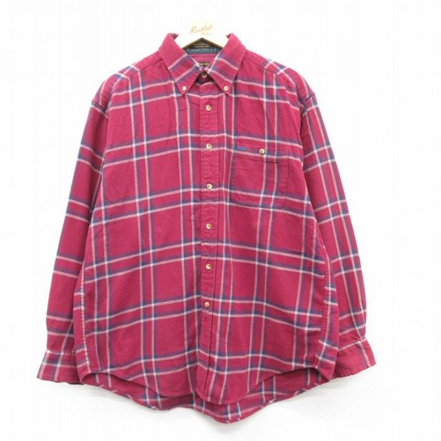 【50%OFF】XL★古着 長袖 ヘビー フランネル シャツ メンズ 00年代 00s コットン ボタンダウン エンジ他 チェック 25feb20 中古 トップス