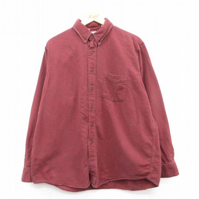 【20%OFF】XL★古着 エルエルビーン LLBEAN 長袖 フランネル シャツ メンズ 90年代 90s コットン ボタンダウン USA製 赤他 レッド チェック 25feb20 中古 トップス