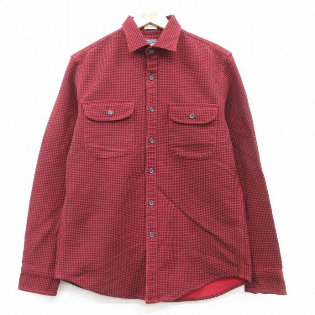 L★古着 ジェイクルー J.CREW 長袖 フランネル シャツ メンズ コットン 赤他 レッド チェック 25feb20 中古 トップス