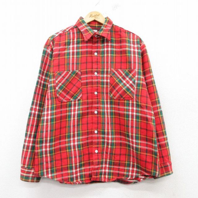 XL★古着 ビッグマック 長袖 ヘビー フランネル シャツ メンズ 70年代 70s コットン 赤他 レッド チェック 【spe】 25feb20 中古 トップス