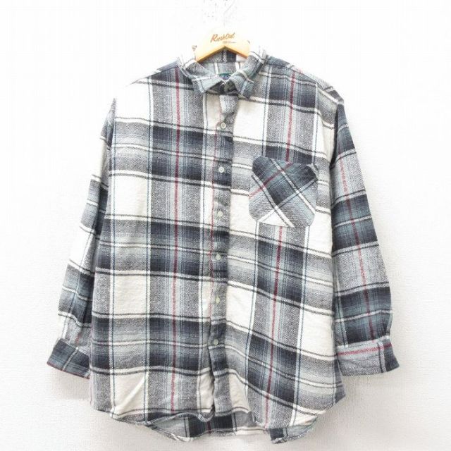 L★古着 長袖 フランネル シャツ メンズ 00年代 00s コットン 白他 ホワイト チェック 25feb20 中古 トップス