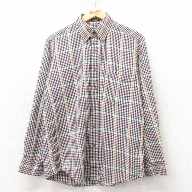 L★古着 長袖 フランネル シャツ メンズ コットン ボタンダウン 緑他 グリーン チェック 25feb20 中古 トップス