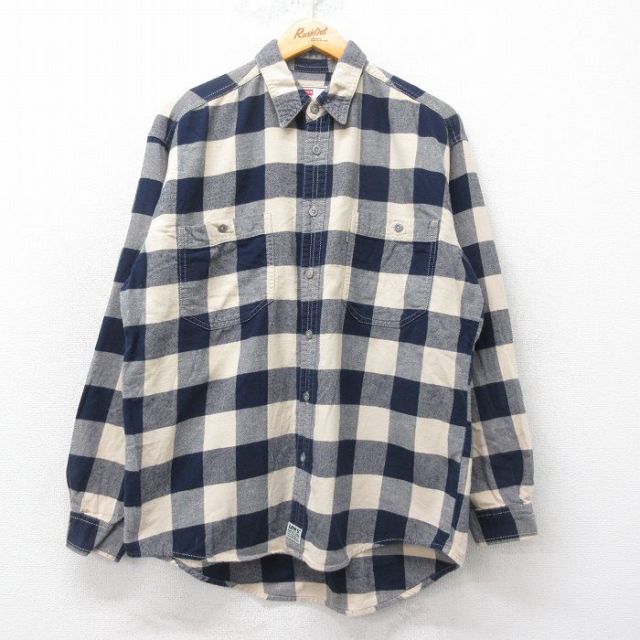 L★古着 リーバイス Levis 長袖 フランネル シャツ メンズ 00年代 00s コットン 濃紺他 ネイビー チェック 25feb26 中古 トップス