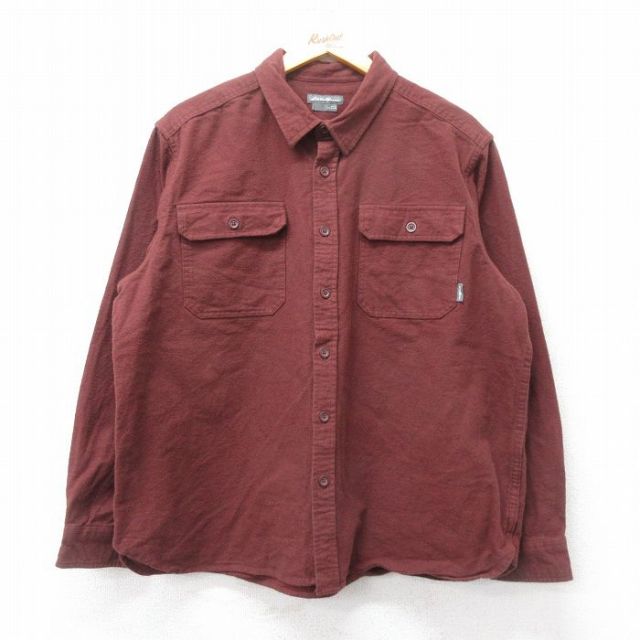 XL★古着 エディーバウアー 長袖 ヘビー フランネル シャツ メンズ コットン エンジ 25feb26 中古 トップス