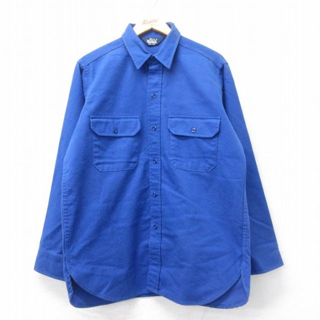 L★古着 ウールリッチ WOOLRICH 長袖 ヘビー フランネル シャツ メンズ 90年代 90s USA製 青 ブルー 25feb26 中古 トップス