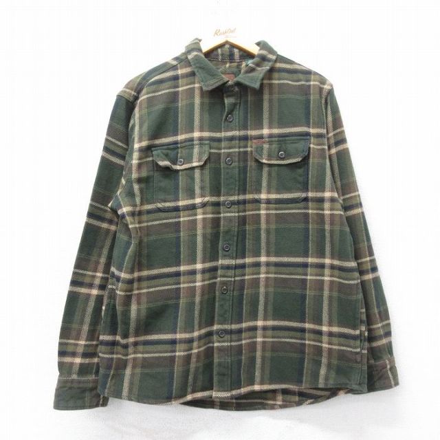 L★古着 オービス ORVIS 長袖 ヘビー フランネル シャツ メンズ コットン 緑他 グリーン チェック 25feb26 中古 トップス