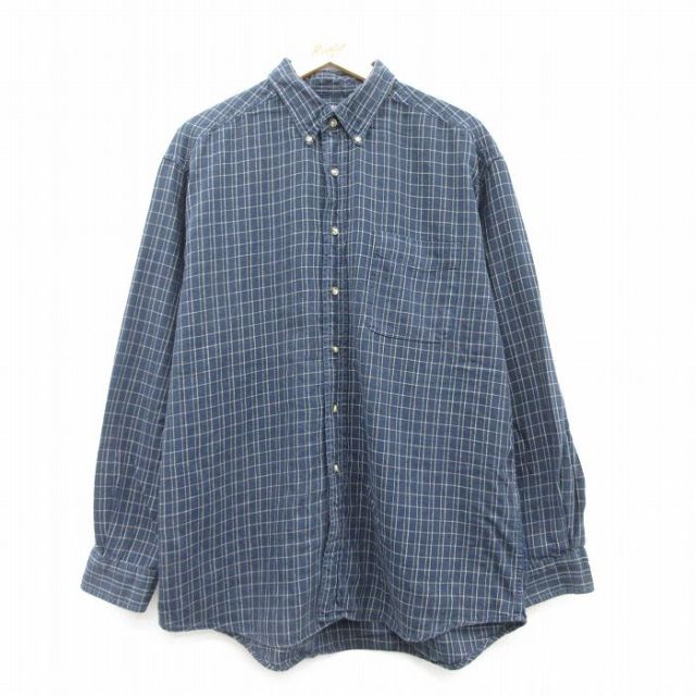 XL★古着 ドッカーズ 長袖 フランネル シャツ メンズ ボタンダウン 濃紺他 ネイビー チェック 25mar03 中古 トップス
