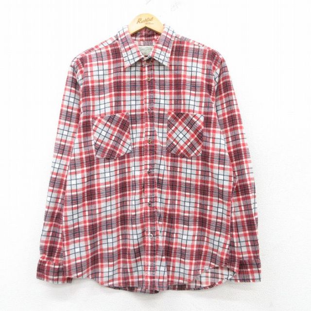L★古着 長袖 フランネル シャツ メンズ 90年代 90s 赤他 レッド チェック 25mar03 中古 トップス