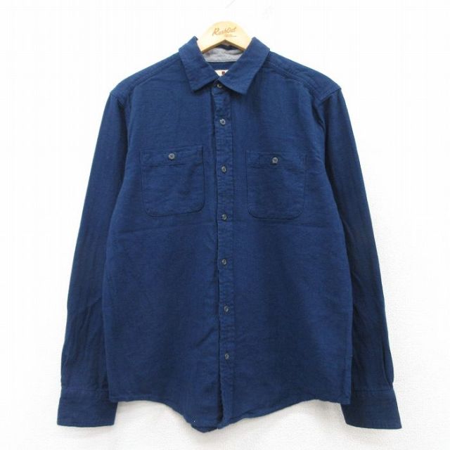 L★古着 ウールリッチ WOOLRICH 長袖 フランネル シャツ メンズ コットン 濃紺 ネイビー 25mar03 中古 トップス