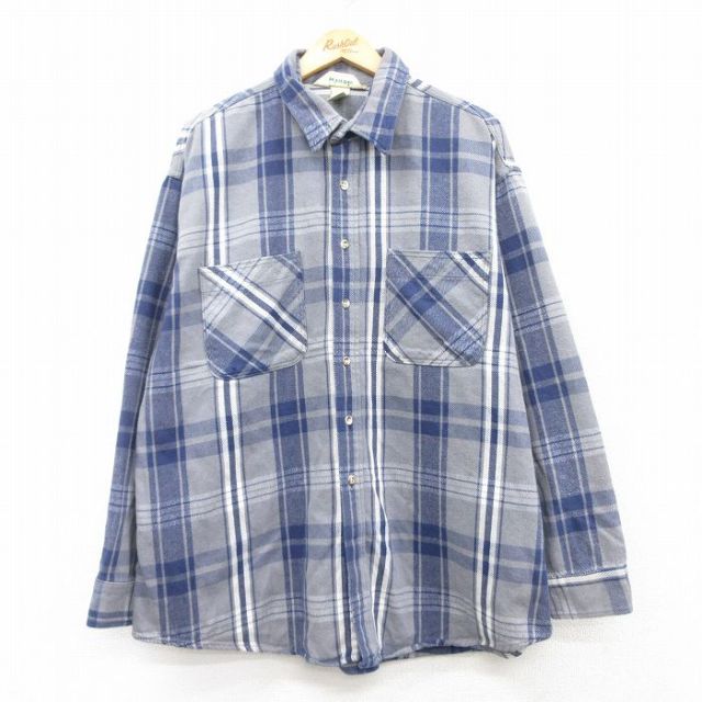 XL★古着 セントジョンズベイ 長袖 ヘビー フランネル シャツ メンズ 90年代 90s 大きいサイズ コットン グレー他 チェック 25mar03 中古 トップス