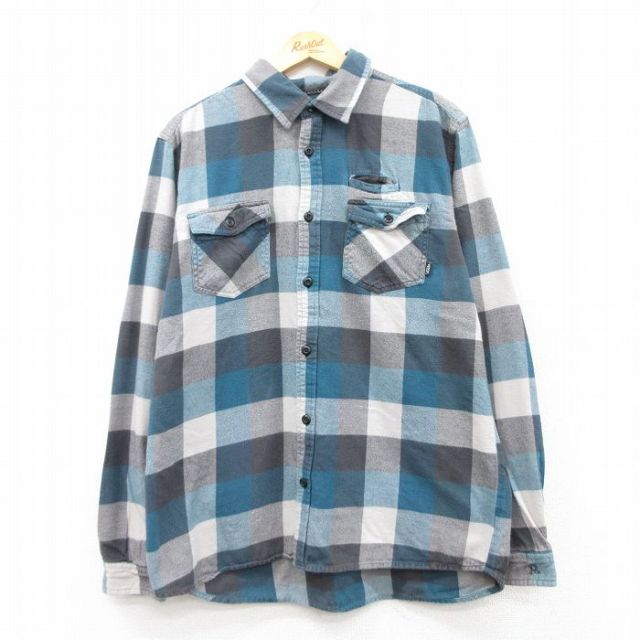 L★古着 バンズ VANS 長袖 ヘビー フランネル シャツ メンズ コットン 青緑他 チェック 25mar03 中古 トップス