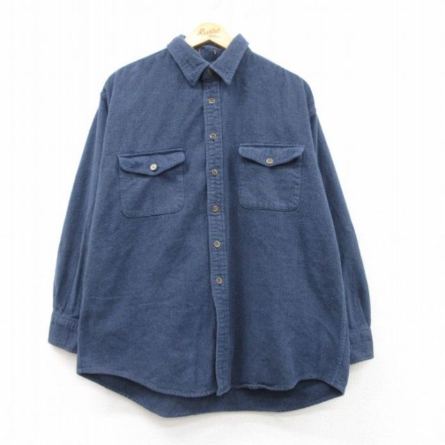 XL★古着 セントジョンズベイ 長袖 ヘビー フランネル シャツ メンズ コットン 紺 ネイビー 25mar03 中古 トップス