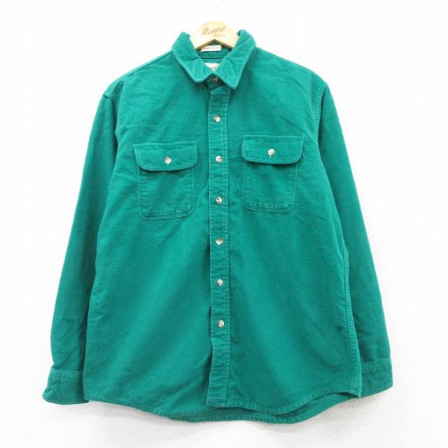 L★古着 セントジョンズベイ 長袖 ヘビー フランネル シャツ メンズ 90年代 90s コットン USA製 緑 グリーン 25mar04 中古 トップス