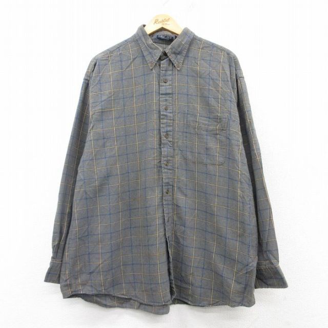 XL★古着 GANT 長袖 フランネル シャツ メンズ 90年代 90s 大きいサイズ コットン ボタンダウン グレー他 チェック 25mar04 中古 トップス