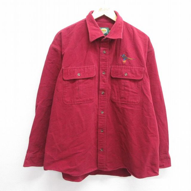 XL★古着 カベラス 長袖 ヘビー フランネル シャツ メンズ 00年代 00s 鳥 大きいサイズ コットン エンジ 25mar04 中古 トップス