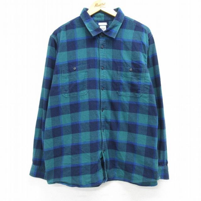 XL★古着 ギャップ GAP 長袖 フランネル シャツ メンズ 00年代 00s 大きいサイズ コットン 緑他 グリーン チェック 25mar04 中古 トップス