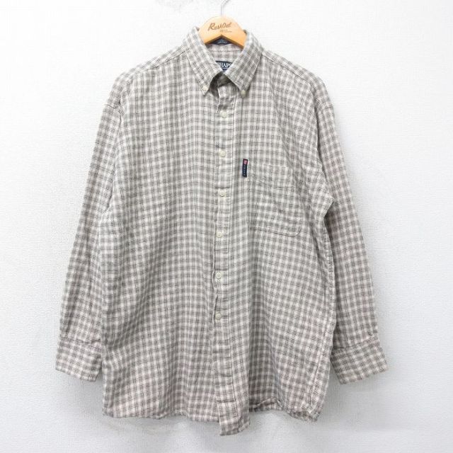 【20%OFF】XL★古着 ラルフローレン Ralph Lauren チャップス 長袖 ブランド フランネル シャツ メンズ 90年代 90s コットン ボタンダウン ベージュ他 カーキ チェック 25mar06 中古 トップス