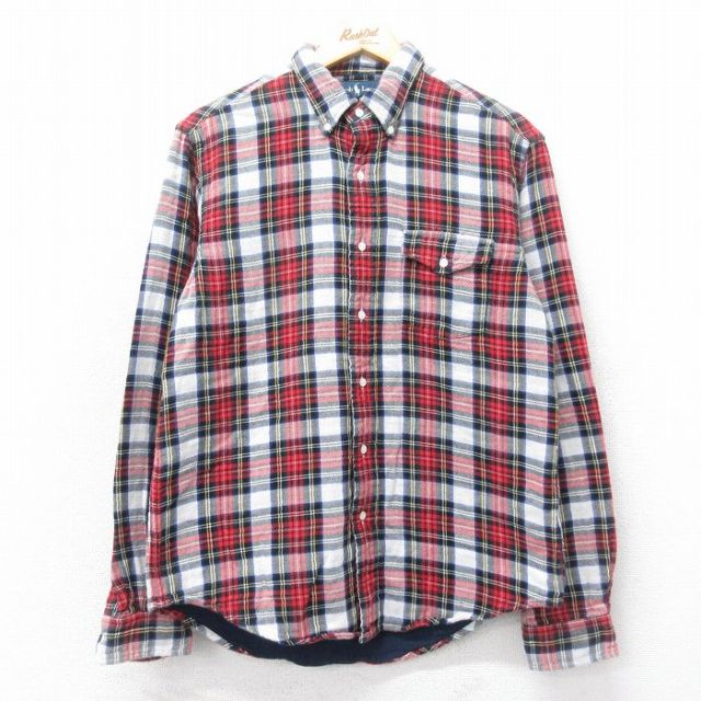 M★古着 ラルフローレン Ralph Lauren 長袖 ブランド フランネル シャツ メンズ 90年代 90s コットン ボタンダウン 赤他 レッド チェック 25mar06 中古 トップス