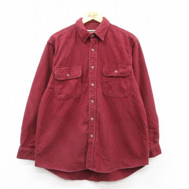 XL★古着 長袖 ヘビー フランネル シャツ メンズ コットン エンジ 25mar07 中古 トップス
