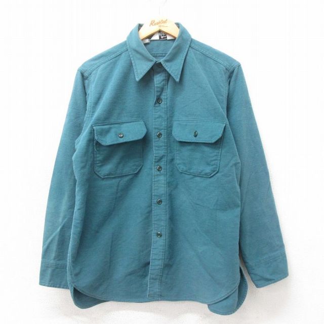 【50%OFF】L★古着 ウールリッチ WOOLRICH 長袖 ヘビー フランネル シャツ メンズ 80年代 80s 青緑 25mar10 中古 トップス