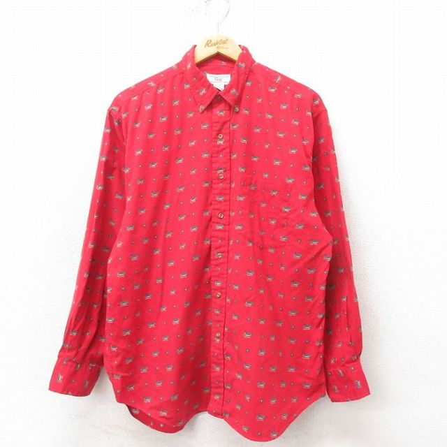 ギャップ 90s 長袖フランネルシャツ 鳥 レッド L | 古着