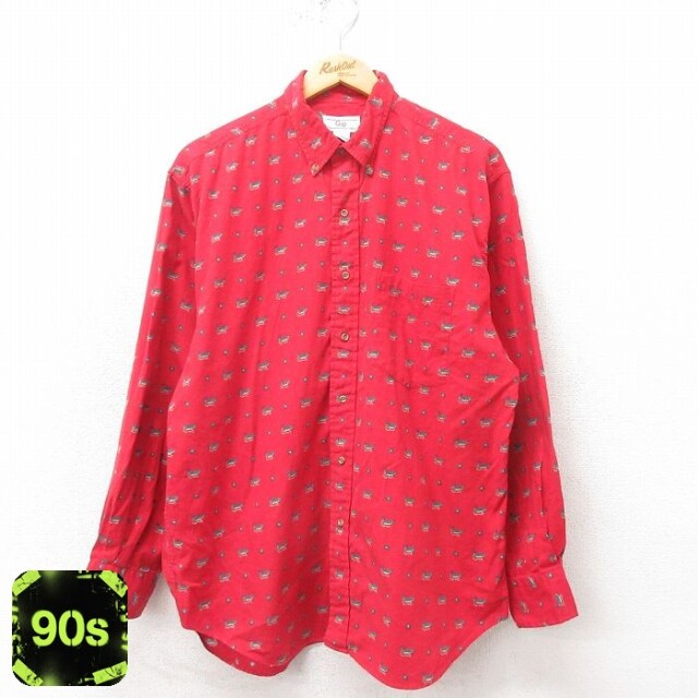 【50%OFF】ギャップ 90s 長袖フランネルシャツ 鳥 レッド L | 古着