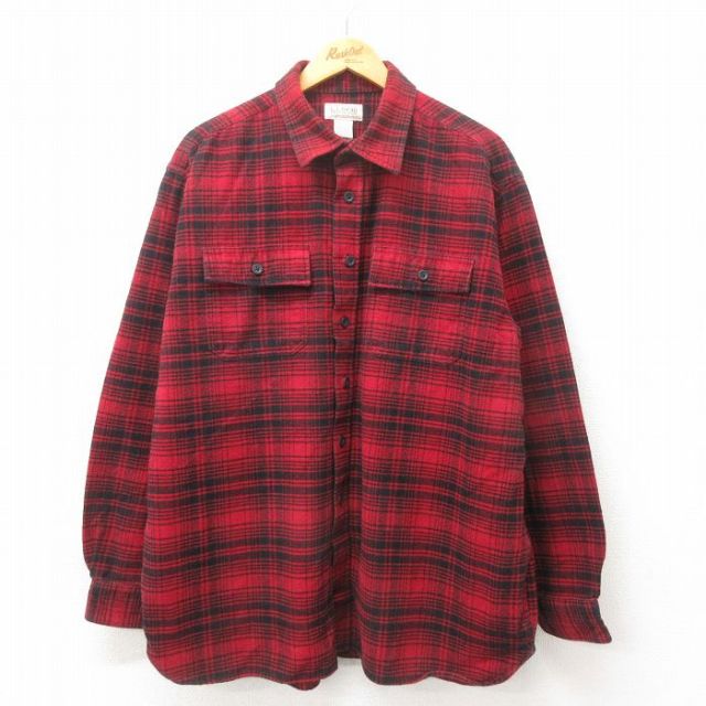 XL★古着 エルエルビーン LLBEAN 長袖 ヘビー フランネル シャツ メンズ 00年代 00s コットン 赤 レッド チェック 25mar10 中古 トップス