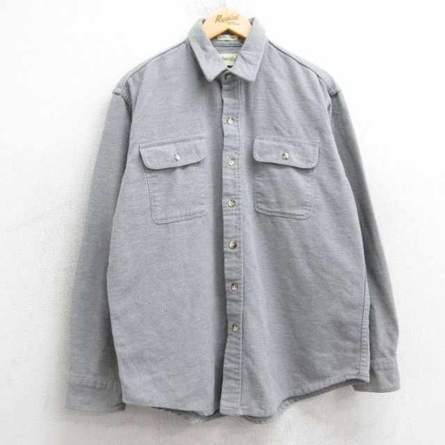XL★古着 セントジョンズベイ 長袖 ヘビー フランネル シャツ メンズ 90年代 90s コットン USA製 グレー 25mar10 中古 トップス