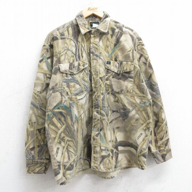 XL★古着 CODET 長袖 ヘビー フランネル シャツ メンズ 90年代 90s ベージュ他 カーキ 迷彩 25mar11 中古 トップス
