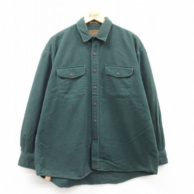 XL★古着 セントジョンズベイ 長袖 ヘビー フランネル シャツ メンズ 大きいサイズ コットン 緑 グリーン 25mar12 中古 トップス