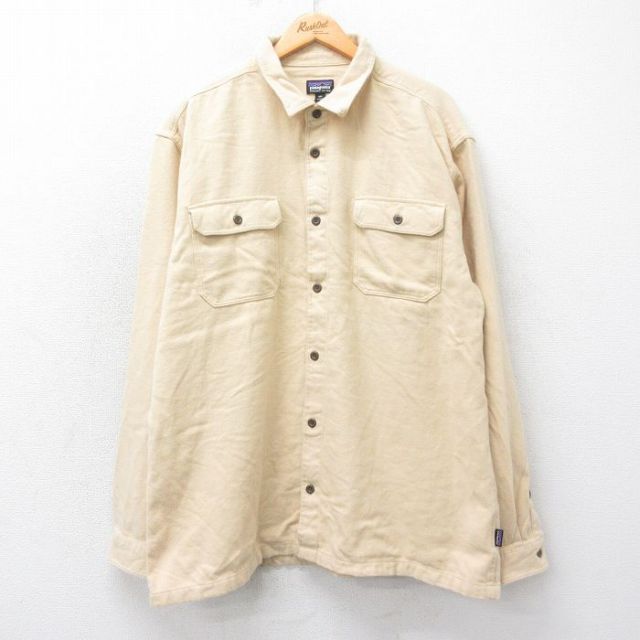 XL★古着 パタゴニア patagonia 長袖 ヘビー フランネル シャツ メンズ 大きいサイズ ロング丈 オーガニックコットン ベージュ カーキ 25mar12 中古 トップス