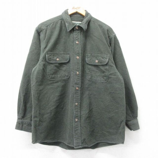 XL★古着 長袖 ヘビー フランネル シャツ メンズ 緑系 グリーン 25mar12 中古 トップス