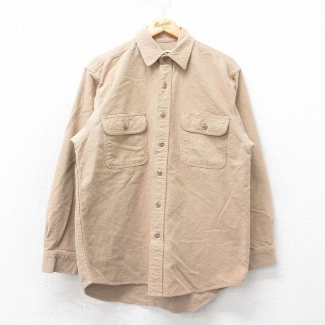 L★古着 長袖 ヘビー フランネル シャツ メンズ ベージュ カーキ 25mar12 中古 トップス