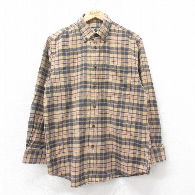 L★古着 オービス ORVIS 長袖 フランネル シャツ メンズ コットン ボタンダウン ベージュ他 カーキ チェック 25mar12 中古 トップス