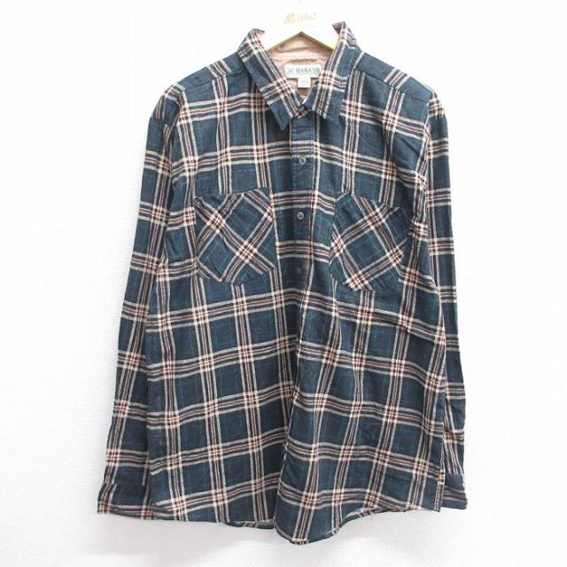 XL★古着 HABAND 長袖 フランネル シャツ メンズ 紺他 ネイビー チェック 25mar13 中古 トップス