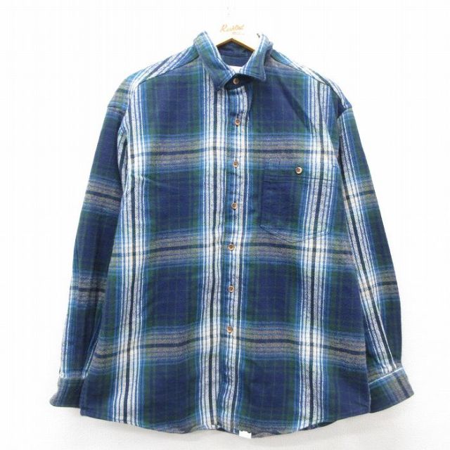 XL★古着 エディーバウアー 長袖 ヘビー フランネル シャツ メンズ 00年代 00s コットン 紺他 ネイビー チェック 25mar18 中古 トップス