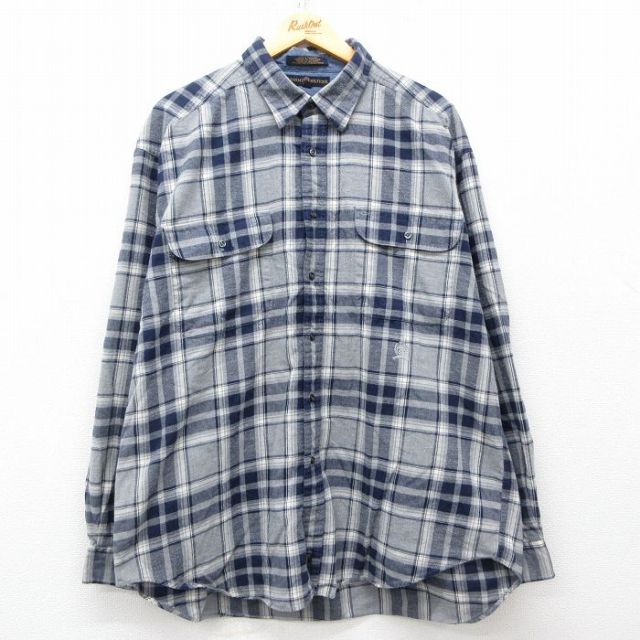 【50%OFF】XL★古着 トミーヒルフィガー TOMMY HILFIGER 長袖 ブランド フランネル シャツ メンズ ワンポイントロゴ 大きいサイズ コットン グレー他 チェック 25mar18 中古 トップス