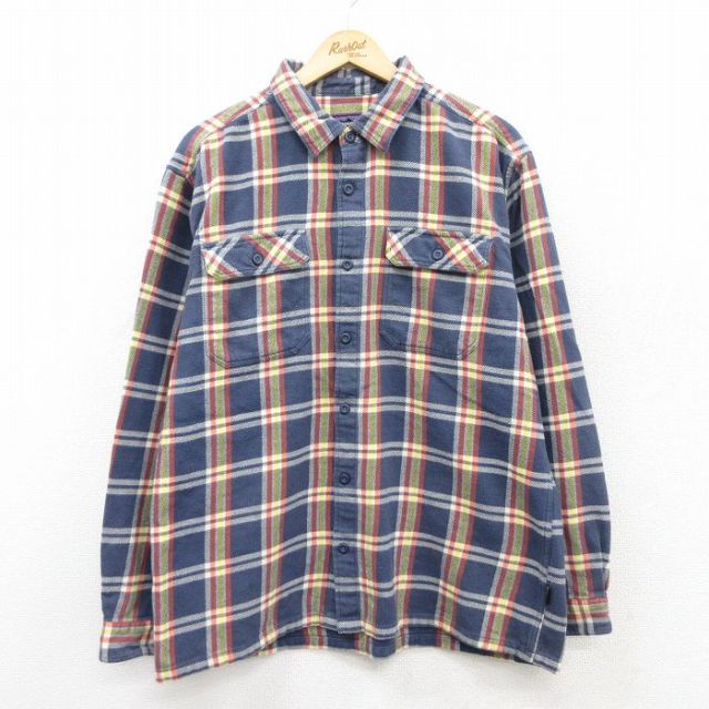 L★古着 パタゴニア patagonia 長袖 ヘビー フランネル シャツ メンズ オーガニックコットン 紺他 ネイビー チェック 25mar18 中古 トップス