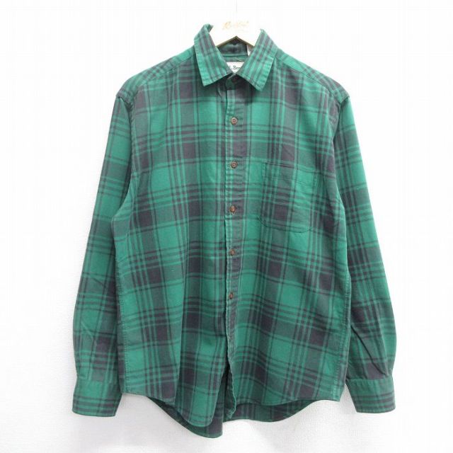 M★古着 エルエルビーン LLBEAN 長袖 フランネル シャツ メンズ 90年代 90s 緑他 グリーン チェック 25mar21 中古 トップス