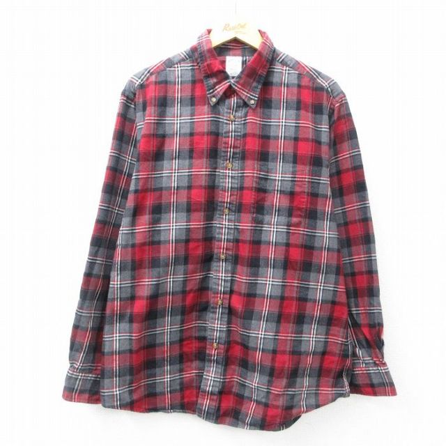 XL★古着 ブルックスブラザーズ BROOKS BROTHERS 長袖 ブランド フランネル シャツ メンズ コットン ボタンダウン 赤他 レッド チェック 25mar21 中古 トップス