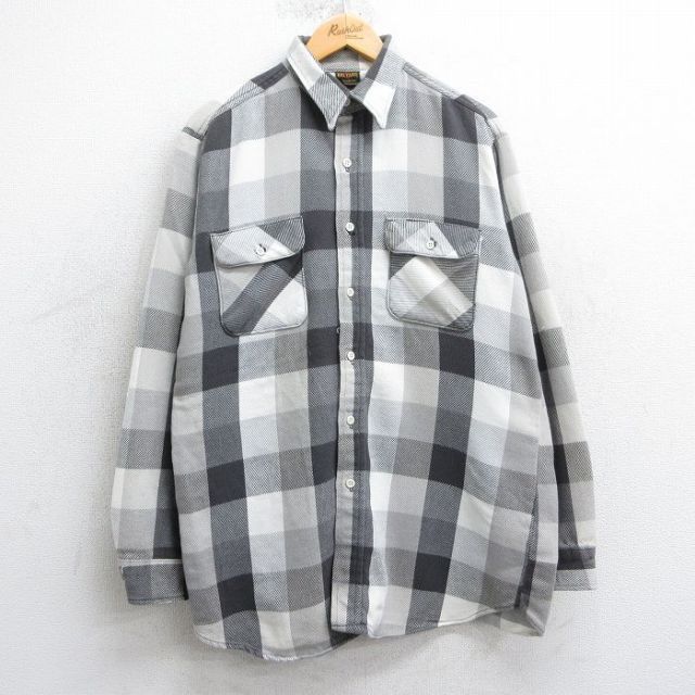 L★古着 ビッグヤンク 長袖 ヘビー フランネル シャツ メンズ 80年代 80s　ロング丈 コットン グレー他 チェック 25mar25 中古 トップス